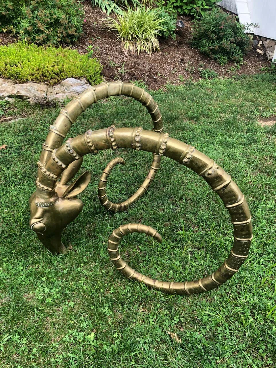SOLD-Pair of Brass Ibex Ram Head Dining Table Bases in the Style